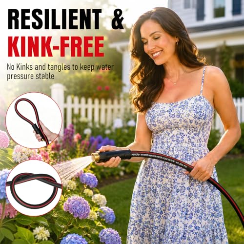 Heavy Duty Garden Hose 25ft (Black+Red / 25ft)