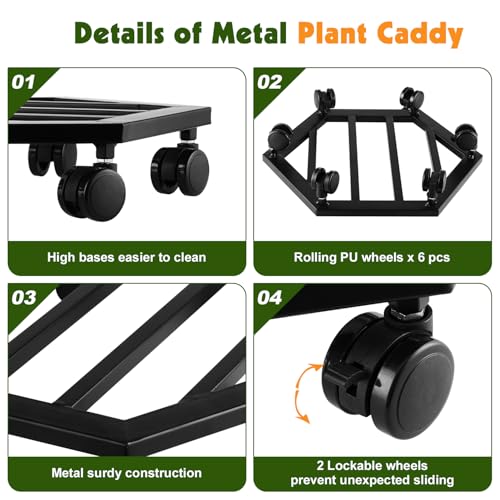 2 Packs 13 inches Large Metal Plant Caddy with Wheels Rolling Plant Stands Heavy (2 Count)