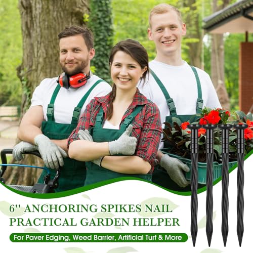 150 Pcs Black Giant Skeleton Accessories Landscape Spikes Bulk Plastic Edging Nails Garden Spiral Landscape Edging Anchoring Spike for Halloween Inflatable Outdoor Decorations (Black / 6 Inch)