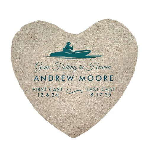 Personalized Heart Fishing Memorial Garden Stone (Gone Fishing / Heart)