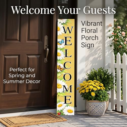 47" Rustic Daisy Welcome Porch Sign (Yellow / 7.8" x 47.2" / Daisy)