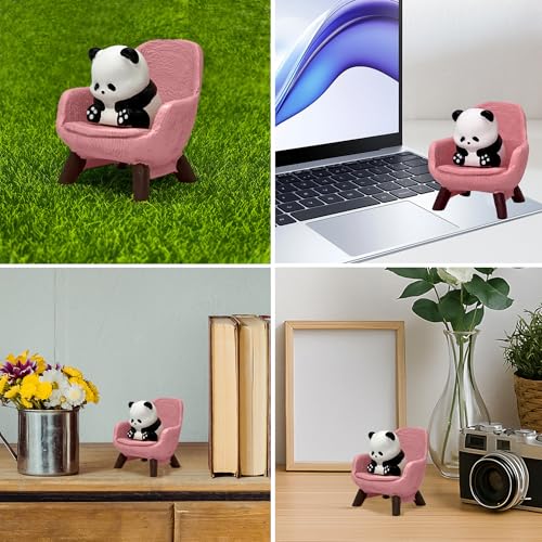 Miniature Panda Figurines Desk Decor (Pink Sofa)
