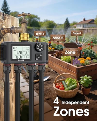 4 Zones Sprinkler Timer with Brass Inlet & Outlet (Grey Black / 4 Outlets)