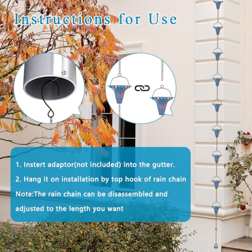 11.5 Ft Rain Chains for Gutters (Blue Funnel)