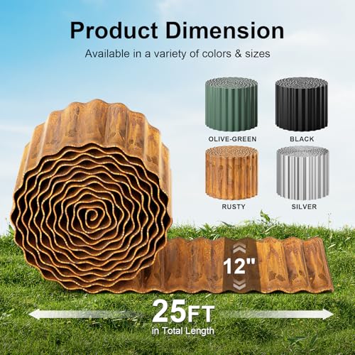 Corrugated Garden Edging Border (Rusty / 12 Inch×25 Ft)