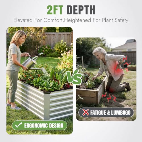 Galvanized Metal Raised Garden Bed 4×2×2FT (Silver / 4×2×2ft)