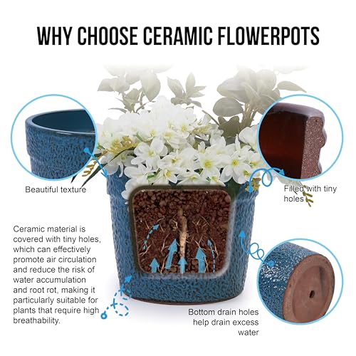 Ceramic Plant Pots Set of 3 Size (Antique Blue)