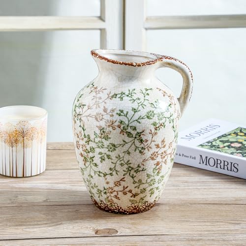 Vintage Ceramic Vase (02-green and Beige-9.7inch)