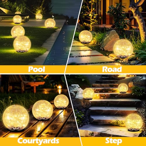 Garden Solar Ball Lights Outdoor Waterproof 80LED Cracked Glass Globe 5.9'' (5.9 Inch)