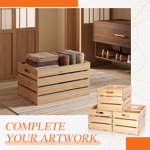 3 Pack Large Wood Crates Box for Storage 24 x 15 x 12 inch Unassembled Wooden Milk Crates with Handle Decorative Nesting Box for Display Rustic Decor DIY Office Home Retail Art Craft (Wood / 24 Inch)