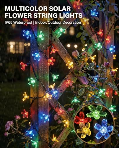 2 Pack 50 LED Flower Solar String Lights Outdoor Waterproof (Multicolor / 2 Pack)