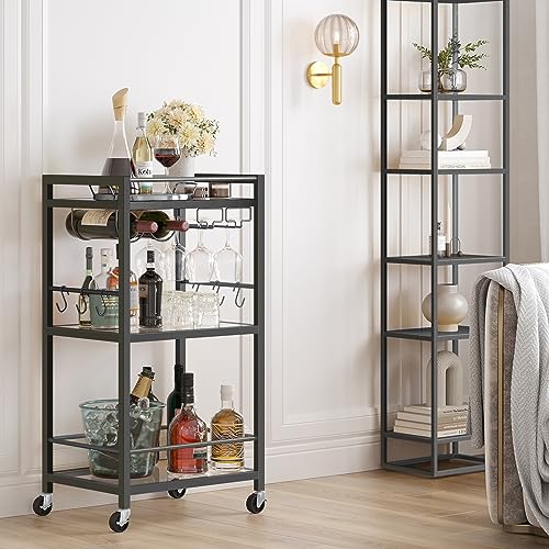 Bar Cart with 3 Mirrored Shelves (Black（3 Tier）)