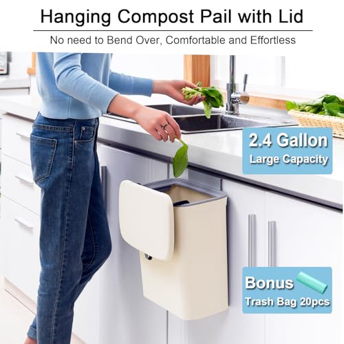 2.4 Gallon Kitchen Compost Bin for Counter Top or Under Sink (Beige)