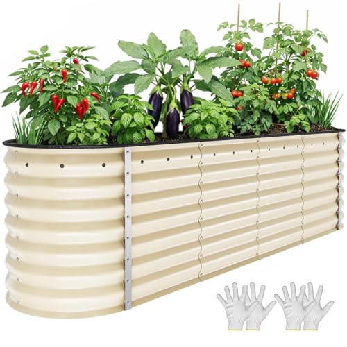 8x2x2ft Galvanized Oval Raised Garden Bed (8x2x2ft / Cream Yellow)