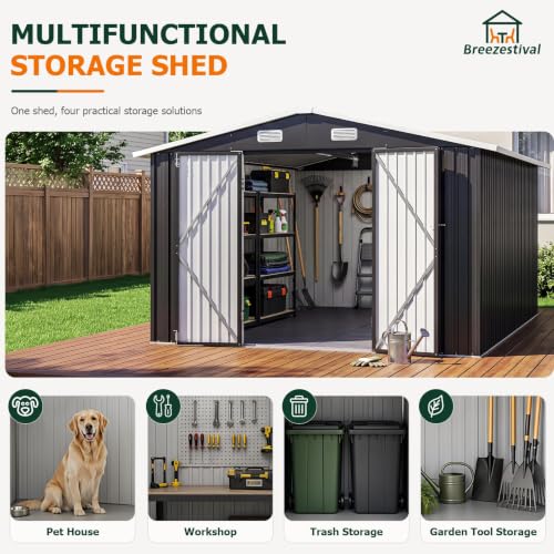 10x12FT Outdoor Storage Shed with Floor Black (Dark Black / 10' x 12')