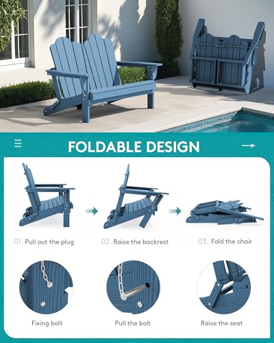 4 Pc HDPE Adirondack Set (Navy / 2 chair &1 bench &1 coffee table)