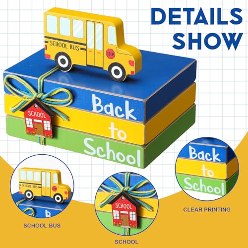 4 Pcs Back to School Table Decorations Wooden School Bus Tabletop (Bus School)