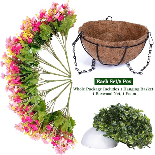 Artificial Hanging Flowers Basket for Outdoor Spring Summer Decor (Daisy Pink Mix)