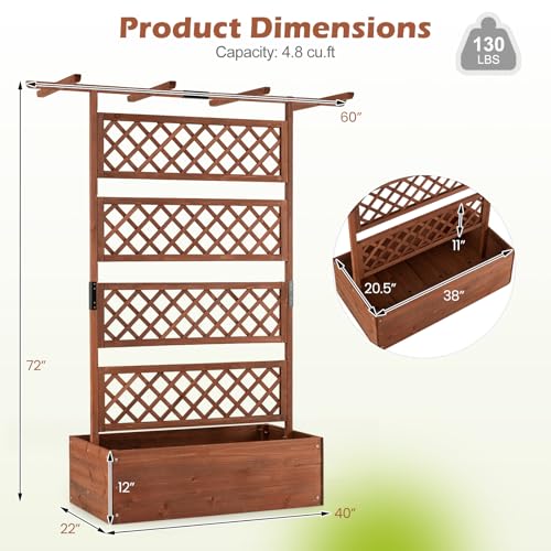 Raised Garden Bed with Trellis (Brown / 60"Lx22"Wx72"H)