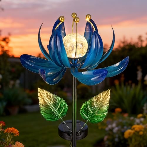 Solar Garden Lights Metal Flower Decor (Dazzling Blue)