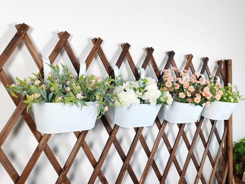 6 Pack 10" Metal Hanging Fence Planter Outdoor with Detachable Hooks (White)