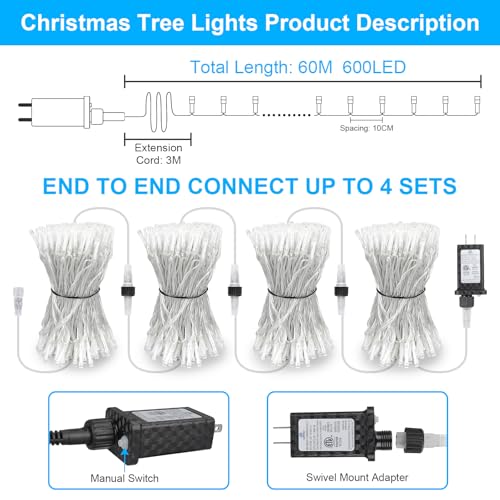 196 FT 600LED Christmas Lights Plug in (Cool White / 200FT 600LED)