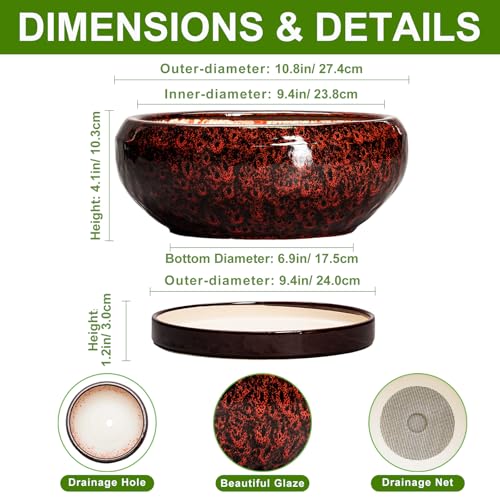 Bonsai Tree Pots (10 Inch / Leopard Red)