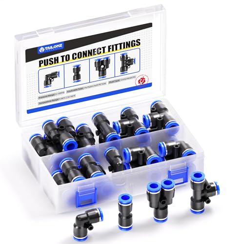 TAILONZ 10mm Push to Connect Fitting Splitters+Elbows+Tees+Straight 20Pcs