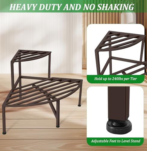 2 Tier Corner Plant Stand Outdoor Metal (Corner-Coffee)