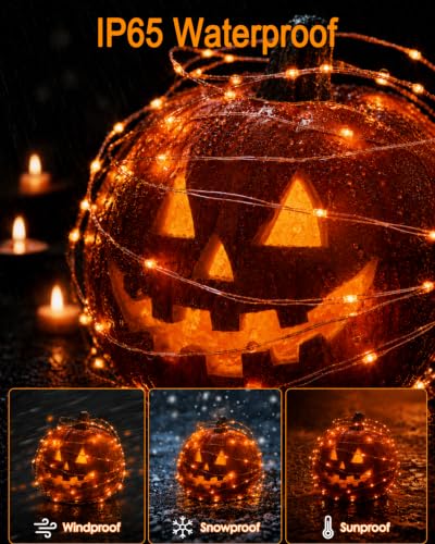 Solar Halloween String Lights Outdoor 2Pack 80FT 200LED Orange Fairy Lights (Orange / 2 Pack(100LED))