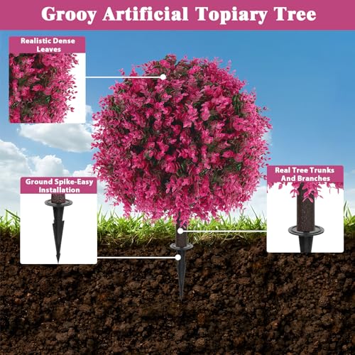 Set of 2 Artificial Topiary Ball Trees with Pink Eucalyptus (Pink Eucalyptus)