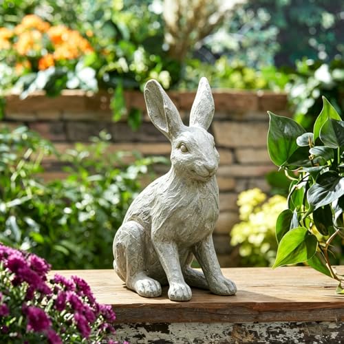 Rabbit Garden Statue 12 Inch Grey Resin Bunny Yard Decor (Gray 1)