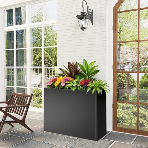 Metal Planter Box for Outdoor Plants 38" L x 13" W x 30" H (Black / 38" L x 13" W x 30")