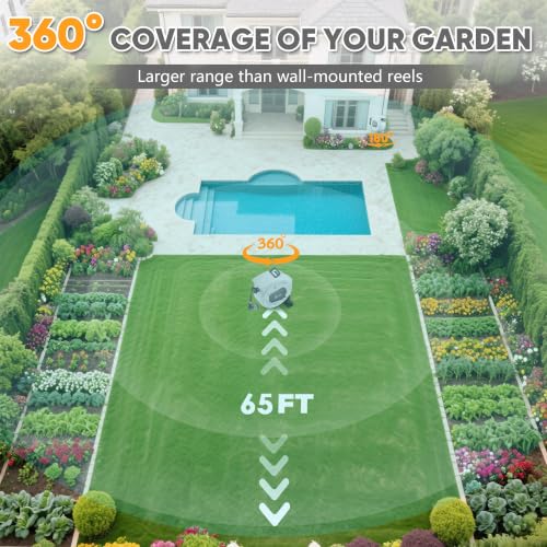 Automatic Retractable Garden Hose Reel on Metal Spike (Light Grey / 5/8"×65FT)