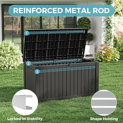 180 Gallon Outdoor Storage Box Waterproof Deck Box for Patio (Black / 180 Gallon)