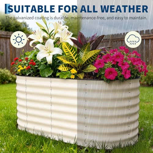 2 Pack 4x2x2ft Galvanized Raised Garden Bed (Beige-oval / 4x2x2ft 2pcs)