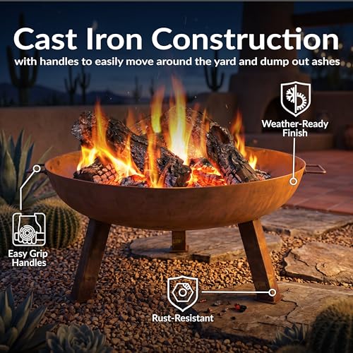 Sunnydaze Cast Iron Heavy Duty Small Fire Pit for Outside Wood Burning (Rust / 24 in)