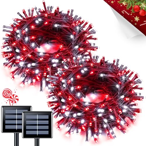 2 Pack Solar Christmas Lights (Red and White / 100LED*2)