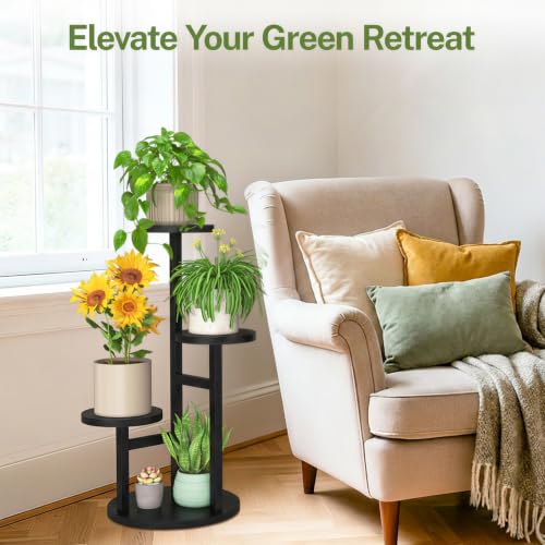 3 Tier Wood Plant Stand Indoor Outdoor Corner Tall Shelf (Pine Black / 3 Tiers)