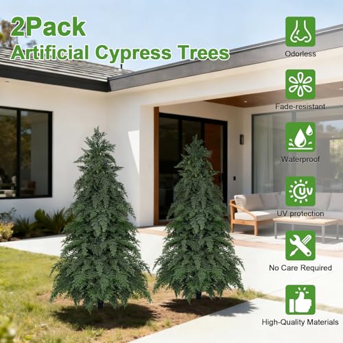 2Pack Fake Cypress Topiary Trees with Pot (4FT/48IN)