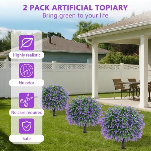 Set of 2 Artificial Boxwood Topiary Ball with Ground Spike (Lavender)
