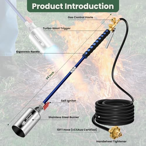Propane Torch Weed Burner Kit with Storage Bag (Blue)