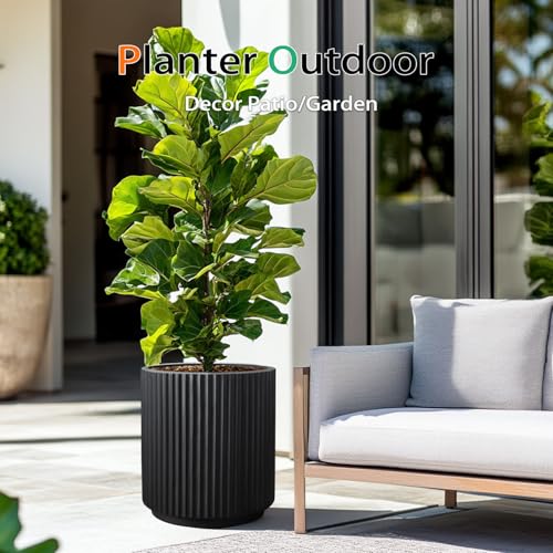 Round Concrete Planter Outdoor Indoor (Vertical Black / 12 Inch)