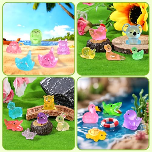 200PCS Glow in The Dark Mini Resin Animals (Multicolored 200pcs Luminous Animals)