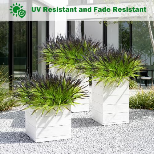 12 Bundles Artificial Outdoor Plants UV Resistant Fake Grass Plants Faux Plastic Plants Greenery Shrubs for Home Garden Pathway Summer Decor (Deep Purple / 12)