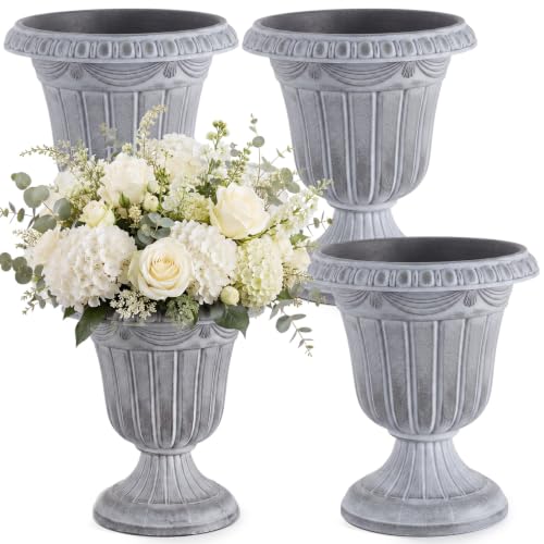 4 Pcs 10 x 12 Inches White Wash Plastic Urn Planter Classic Flower Pots Front Porch Planters Indoor Outdoor Planters with Pedestal for Wedding Party Bridal Shower Garden Patio Porch (10 x 12 Inches / White Wash)
