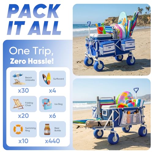 Heavy Duty Beach Wagon with 9" Big Sand (Blue&white)