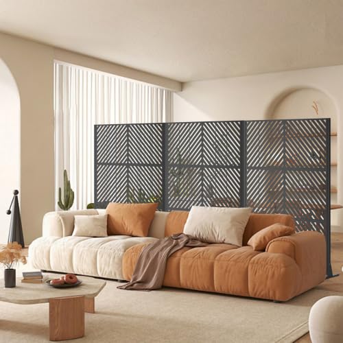 Metal Privacy Screen Outdoor Freestanding (Black / Rectangle B)