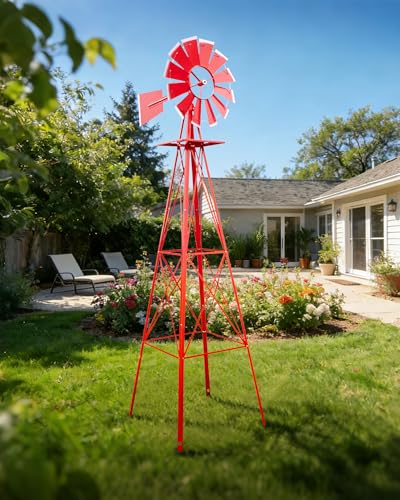 8FT Windmill for Yard Garden Decoration (Red)