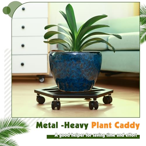 2 Packs 13 inches Large Metal Plant Caddy with Wheels Rolling Plant Stands Heavy (2 Count)